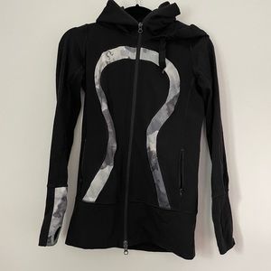 Lululemon Black and Grey Spandex Zip Hoodie, Size 4